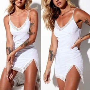 Motel Rocks White Bodycon Lace Trim Daisy Print Mini Dress Size XXS